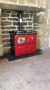 AGA wood cooker 3 oven, in claret