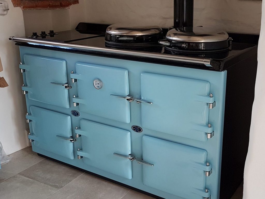 AGA OIL FIRED ELECTRIC HYBRID RANGE COOKER STOVE - 5 OVEN in duck egg blue