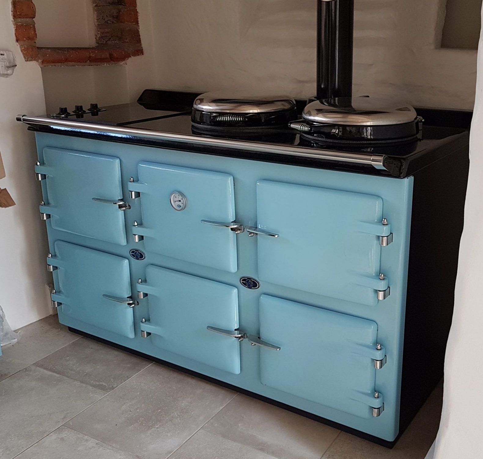 AGA OIL FIRED ELECTRIC HYBRID RANGE COOKER STOVE 5 OVEN in duck egg