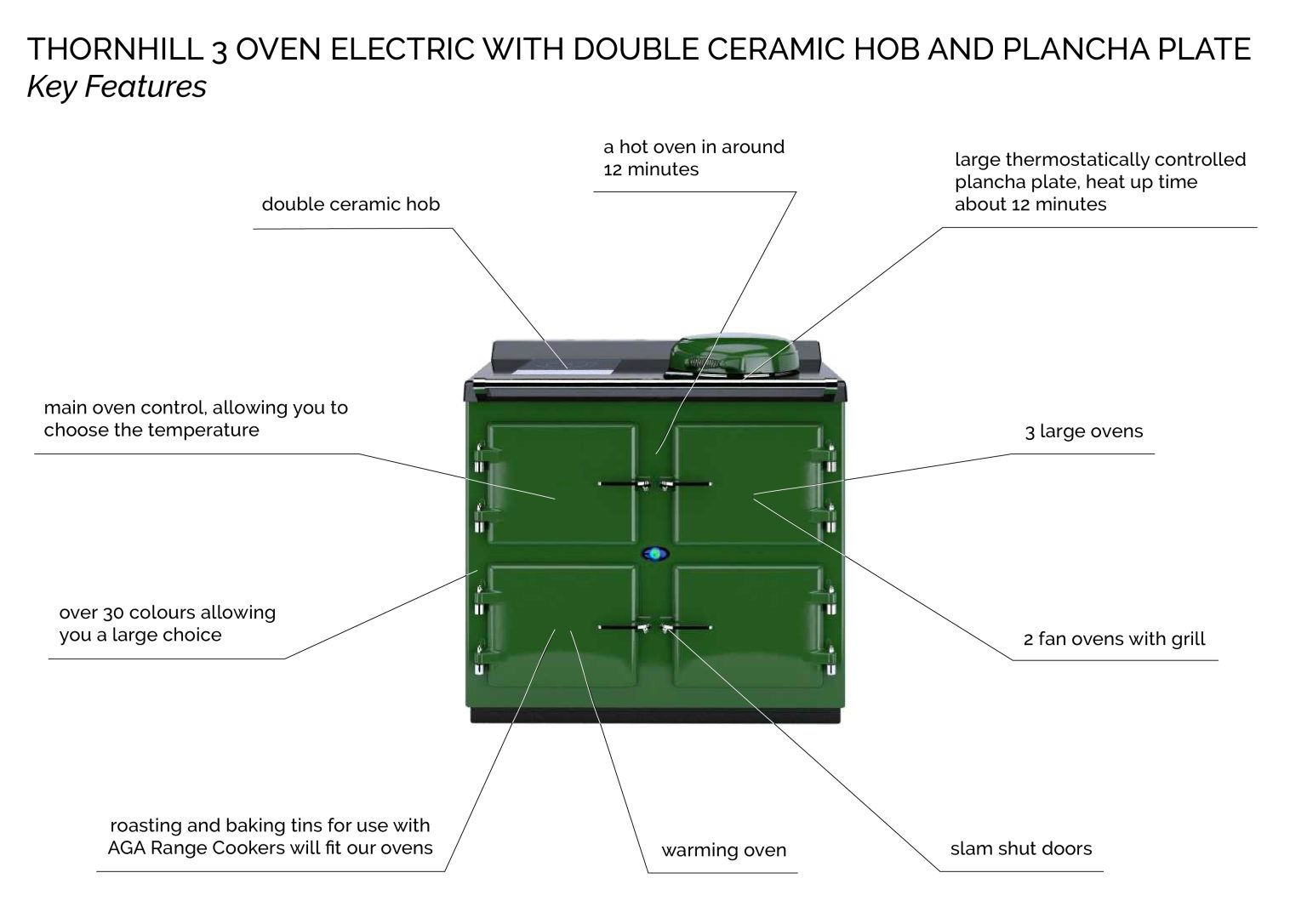 ELECTRIC RANGE COOKER STOVE 3 OVEN WITH DOUBLE CERAMIC HOB AND