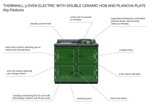 ELECTRIC RANGE COOKER STOVE - 3 OVEN WITH DOUBLE CERAMIC HOB AND PLANCHA PLATE