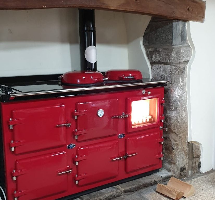 Wood fired AGA cooker in Red