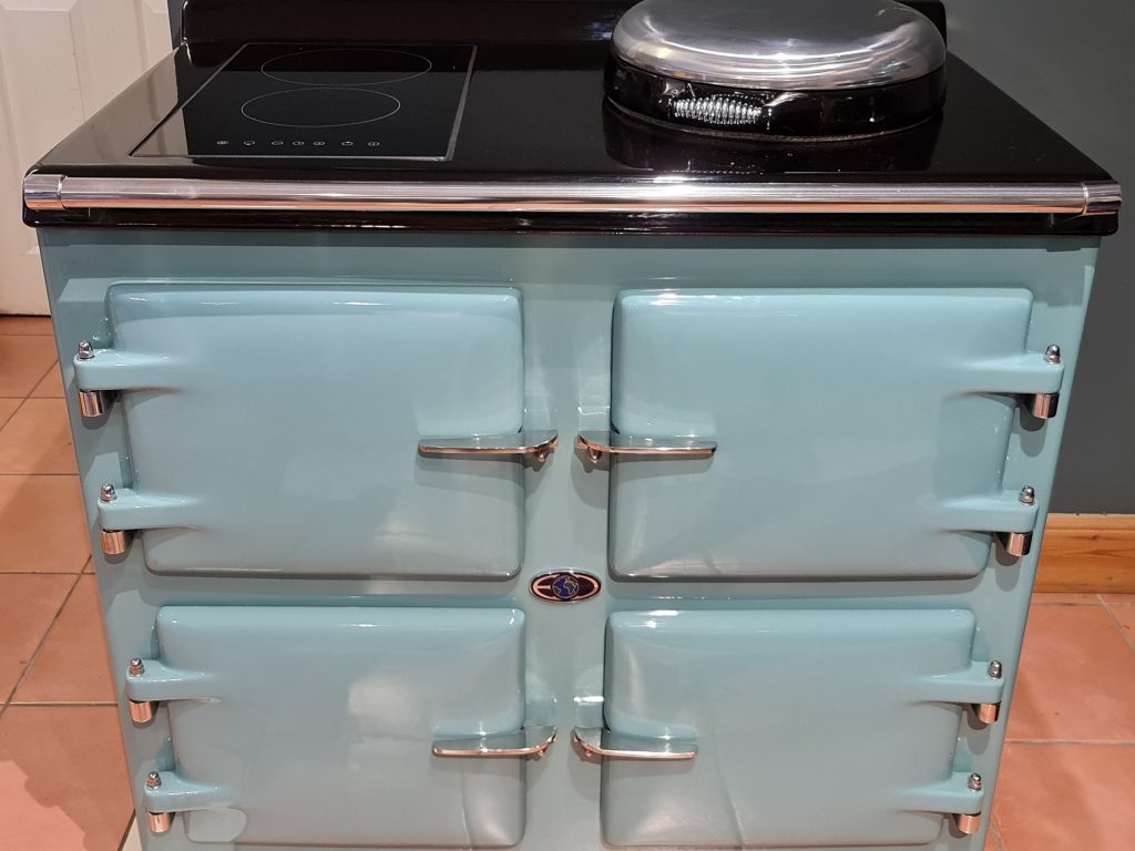 AGA ELECTRIC RANGE COOKER STOVE - 3 OVEN WITH DOUBLE CERAMIC HOB AND PLANCHA PLATE in blue