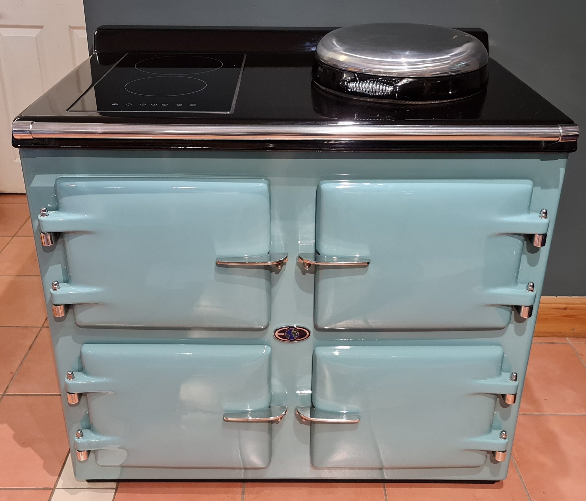 AGA ELECTRIC RANGE COOKER STOVE 3 OVEN WITH DOUBLE CERAMIC HOB AND PLANCHA PLATE in blue