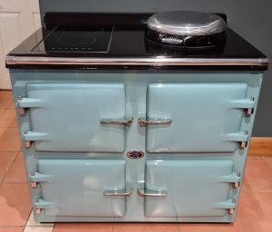 AGA ELECTRIC RANGE COOKER STOVE - 3 OVEN WITH DOUBLE CERAMIC HOB AND PLANCHA PLATE in blue